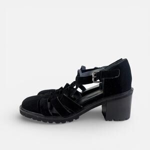 Seychelles Black Chunky Lug Sole Strappy Caged Fisherman Sandals Sz 9.5